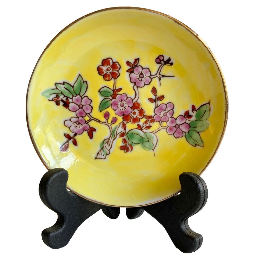 Vintage Porcelain Japanese Cherry Blossom Flower Plate Mid Century Decorative